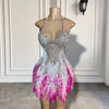 Cute Beaded Crystals Sweetheart Cocktail Birthday Dress with Feathers