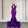 Sparkly Purple Halter Mermaid Prom Dress