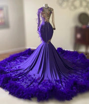 Elegant Purple Feathers Mermaid Prom Dress