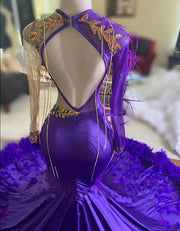 Elegant Purple Feathers Mermaid Prom Dress
