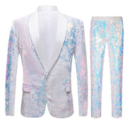 Men's White Velvet Sequin Italian Style Two-Piece Suit (Blazer + Trousers)