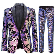 Men's White Velvet Sequin Italian Style Two-Piece Suit (Blazer + Trousers)
