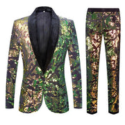 Men's White Velvet Sequin Italian Style Two-Piece Suit (Blazer + Trousers)