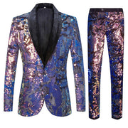 Men's White Velvet Sequin Italian Style Two-Piece Suit (Blazer + Trousers)