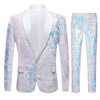 Men's White Velvet Sequin Italian Style Two-Piece Suit (Blazer + Trousers)