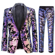 Men's White Velvet Sequin Italian Style Two-Piece Suit (Blazer + Trousers)