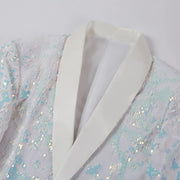Men's White Velvet Sequin Italian Style Two-Piece Suit (Blazer + Trousers)
