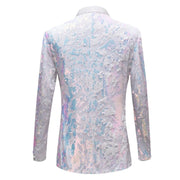 Men's White Velvet Sequin Italian Style Two-Piece Suit (Blazer + Trousers)