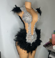 Fitted Beading Sequin Short Feathers Birthday Party Dress