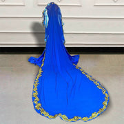 Glitter Beaded Crystals Mermaid Long Prom Dress with Cape Sexy See Through