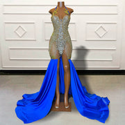 Glitter Beaded Crystals Mermaid Long Prom Dress with Cape Sexy See Through