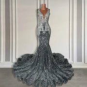 Silver Sequin Mermaid Prom Dress 2024