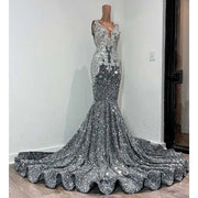 Silver Sequin Mermaid Prom Dress 2024