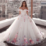 Ball Gown Wedding Dresses Sweetheart Off Shoulder 3D Flower Bridal Dress Sweep Train Plus Size robe de soirée de mariage