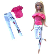 NK  1 Set Fashion Multicolor Outfit  Dress Shirt Denim Grid Skirt Daily Casual Wear for Barbie Clothes Doll Accessories  JJ