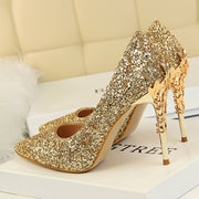 Women 9.5cm Extreme High Heel Fashion Pumps Bling Sequin Elegant Fetish Escarpins Lady Sexy Prom Wedding Dress Shoes