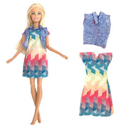 NK  1 Set Fashion Multicolor Outfit  Dress Shirt Denim Grid Skirt Daily Casual Wear for Barbie Clothes Doll Accessories  JJ