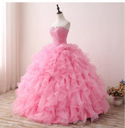 Ready-to-Ship Spring Sweet Ruffled Luxury Beaded 15 Years Floor Length Ball Gown Pink Quinceanera Dresses Size US2-US16