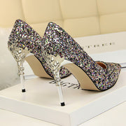 Women 9.5cm Extreme High Heel Fashion Pumps Bling Sequin Elegant Fetish Escarpins Lady Sexy Prom Wedding Dress Shoes