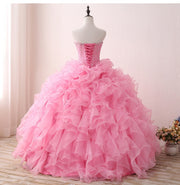 Ready-to-Ship Spring Sweet Ruffled Luxury Beaded 15 Years Floor Length Ball Gown Pink Quinceanera Dresses Size US2-US16