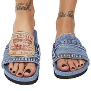 Women's Denim Cool Round Head Flat with Non-slip Comfortable