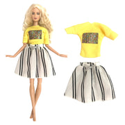 NK  1 Set Fashion Multicolor Outfit  Dress Shirt Denim Grid Skirt Daily Casual Wear for Barbie Clothes Doll Accessories  JJ