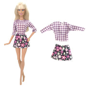 NK  1 Set Fashion Multicolor Outfit  Dress Shirt Denim Grid Skirt Daily Casual Wear for Barbie Clothes Doll Accessories  JJ