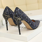 Women 9.5cm Extreme High Heel Fashion Pumps Bling Sequin Elegant Fetish Escarpins Lady Sexy Prom Wedding Dress Shoes