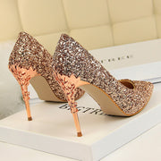 Women 9.5cm Extreme High Heel Fashion Pumps Bling Sequin Elegant Fetish Escarpins Lady Sexy Prom Wedding Dress Shoes