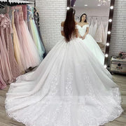 Luxury Beaded Princess Wedding Dress 2023 Lace Appliques Lace up Ball Gown Elegant For Woment Bridal Customized Vestido de Noiva