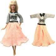 NK  1 Set Fashion Multicolor Outfit  Dress Shirt Denim Grid Skirt Daily Casual Wear for Barbie Clothes Doll Accessories  JJ