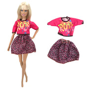 NK  1 Set Fashion Multicolor Outfit  Dress Shirt Denim Grid Skirt Daily Casual Wear for Barbie Clothes Doll Accessories  JJ