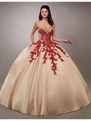 Champagne Red Appliques Quince Dress vestidos de 15 años Satin Ball Gown vestido quinceanera 15 WQ9825