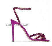 Fashion Colorful Crystal Woman Sandals Shoes New Stiletto Heel Lady Summer High Heels Sexy Female Rhinestone Wedding Shoes