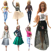 NK  1 Set Fashion Multicolor Outfit  Dress Shirt Denim Grid Skirt Daily Casual Wear for Barbie Clothes Doll Accessories  JJ