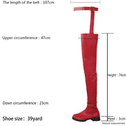 New Women's High Knee Boots Low Heel Belt Buckles Elastic Over Ther Knee Boots Female Large Size Leather Shoes Thigh Boots