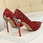 Women 9.5cm Extreme High Heel Fashion Pumps Bling Sequin Elegant Fetish Escarpins Lady Sexy Prom Wedding Dress Shoes