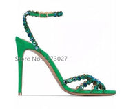 Fashion Colorful Crystal Woman Sandals Shoes New Stiletto Heel Lady Summer High Heels Sexy Female Rhinestone Wedding Shoes