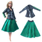 NK  1 Set Fashion Multicolor Outfit  Dress Shirt Denim Grid Skirt Daily Casual Wear for Barbie Clothes Doll Accessories  JJ