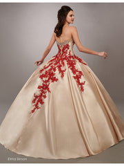 Champagne Red Appliques Quince Dress vestidos de 15 años Satin Ball Gown vestido quinceanera 15 WQ9825