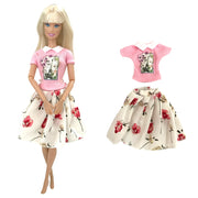 NK  1 Set Fashion Multicolor Outfit  Dress Shirt Denim Grid Skirt Daily Casual Wear for Barbie Clothes Doll Accessories  JJ