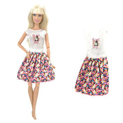 NK  1 Set Fashion Multicolor Outfit  Dress Shirt Denim Grid Skirt Daily Casual Wear for Barbie Clothes Doll Accessories  JJ