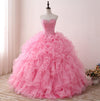Spring Sweet Ruffled Luxury Beaded Pink Quinceanera Dress