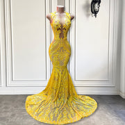 Elegant Yellow Sequin Mermaid Prom Dress