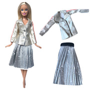 NK  1 Set Fashion Multicolor Outfit  Dress Shirt Denim Grid Skirt Daily Casual Wear for Barbie Clothes Doll Accessories  JJ