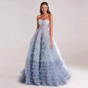 J602 Elegant A-Line Tiered Tulle Floor-Length Women Wedding Dresses Bridal Engagement Party Prom Gowns Wear