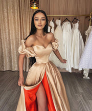 Long Elegant Evening Dresses For Women Formal Gowns Robe de soirée With Cap Sleeves And High Slit