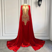 Long Elegant Red and Gold Mermaid Prom Dress