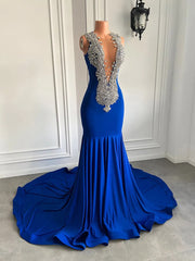 Sexy Mermaid Style Long Blue Elegant Prom Dress
