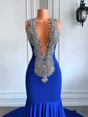 Sexy Mermaid Style Long Blue Elegant Prom Dress